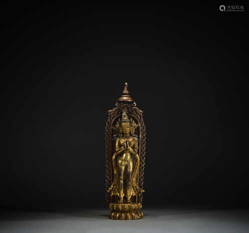 Ancient Chinese bronze-gilt Buddha statue