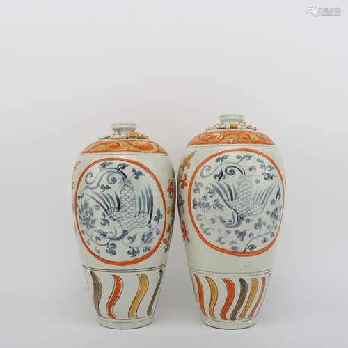 A Pair of Prunus Vases