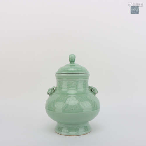 Pea Green Glazed Lidded Pot