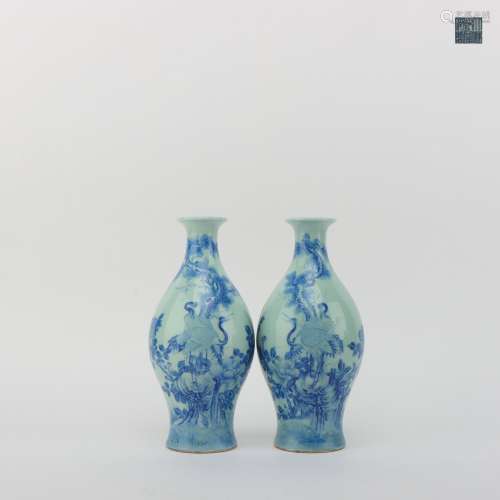A Pair of Blue-and-white Olive-shaped Vases