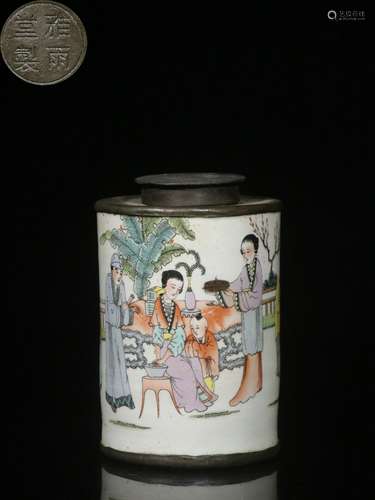 Tin-plated Famille Rose Tea Canister