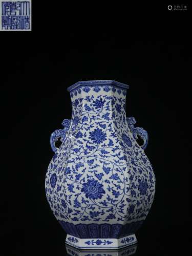 Blue-and-white Hexagonal Vase