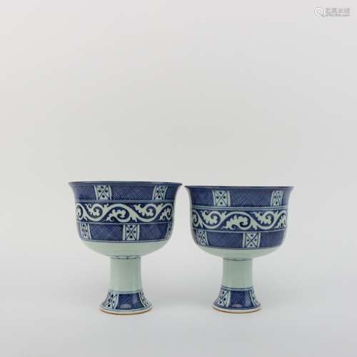 A Pair of Blue-and-white Stem Cups