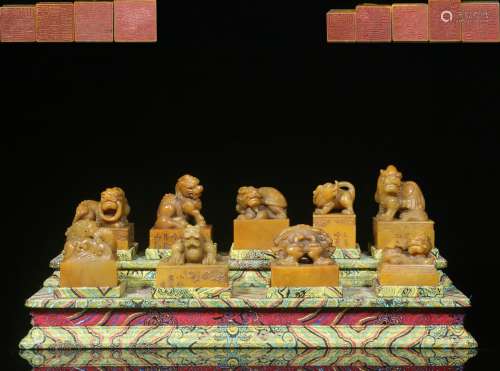 A Set of Nine Exquisite Shoushan Tianhuang Stone Seals