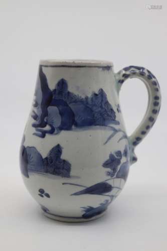 ANTIQUE CHINESE MUG, BLUE AND WHITE DECORATION, 14CM H, FROM...