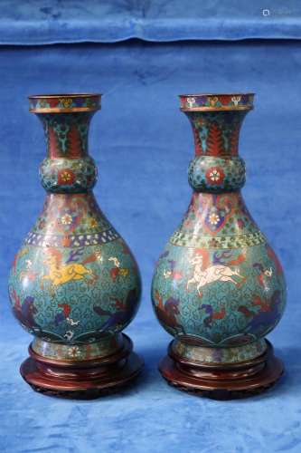 PAIR OF LARGE CHINESE CLOISONNE VASES WITH DECORATION OF THE...