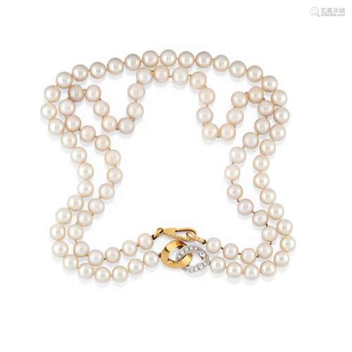 Pomellato - A 18K two color gold, cultured pearl and diamond...