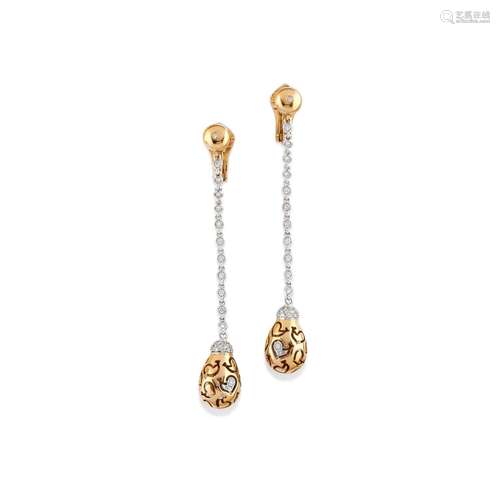 Chantecler - A 18K two-color gold and diamond pendant earrin...