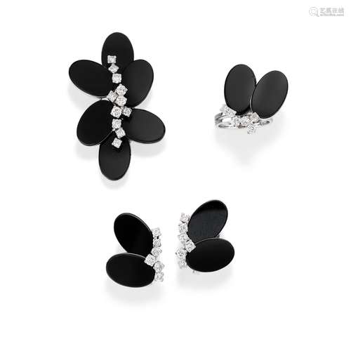 A 18K white gold, onyx and diamond demi-parure