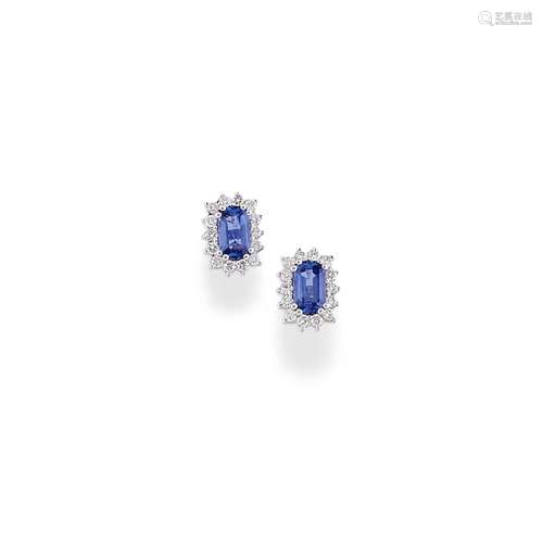 A 18K white gold, sapphire and diamond earrings