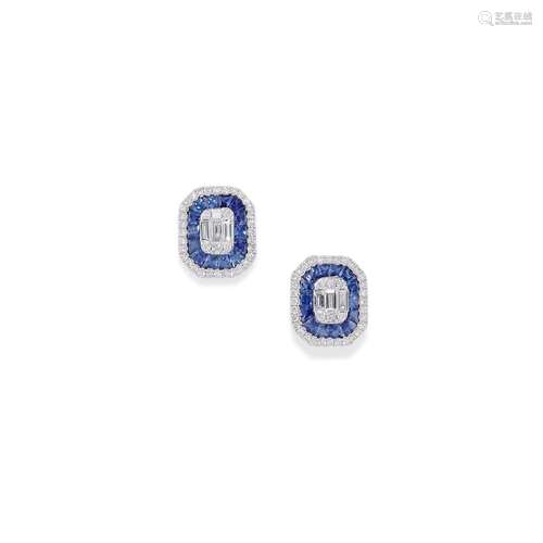 A 18K white gold, sapphire and diamond earrings