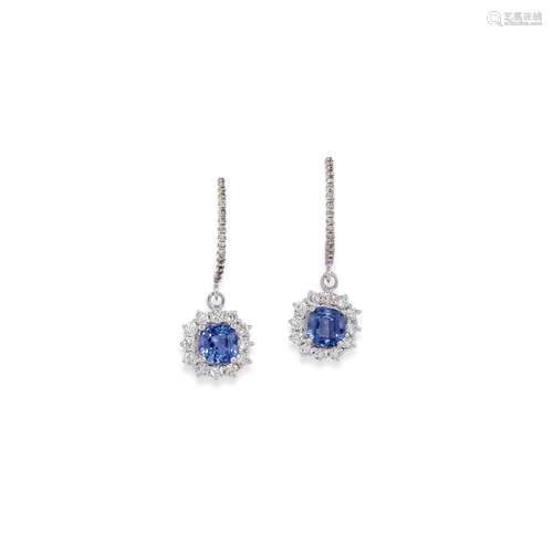 A 18K white gold, sapphire and diamond earrings