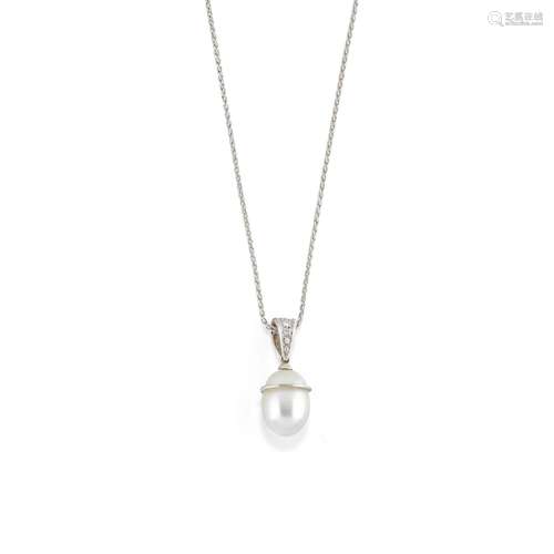 A 18K white gold, cultured pearl and diamond necklace