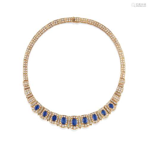 A 18K yellow gold, sapphire and diamond necklace