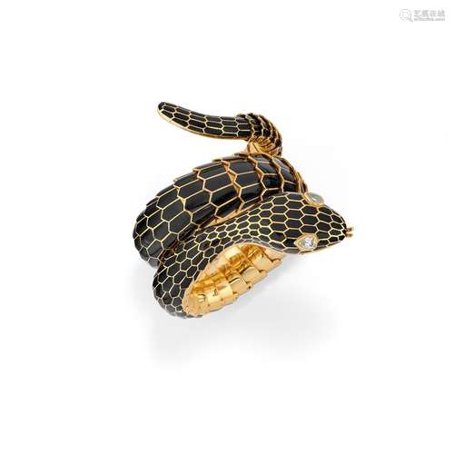 A 18K yellow gold, black enamel and diamond bracelet, 1960-7...