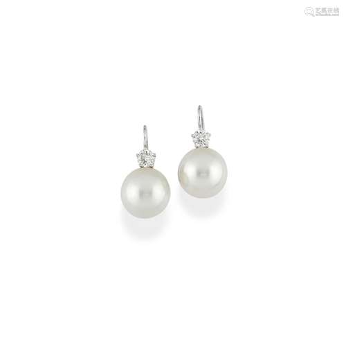 A 18K white gold, cultured pearl and diamondsearrings