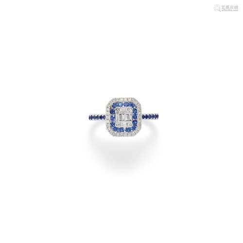 A 18K white gold, sapphire and diamond ring