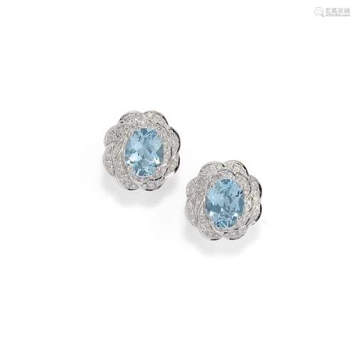 A 18K white gold, aquamarine and diamond earrings