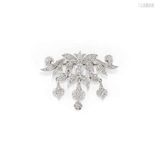 A 18K white gold and diamond brooch, with certificate