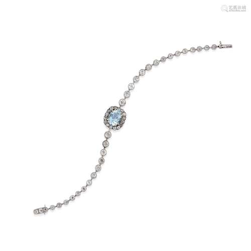 A 18K white gold, diamonds and aquamarine bracelet, France, ...