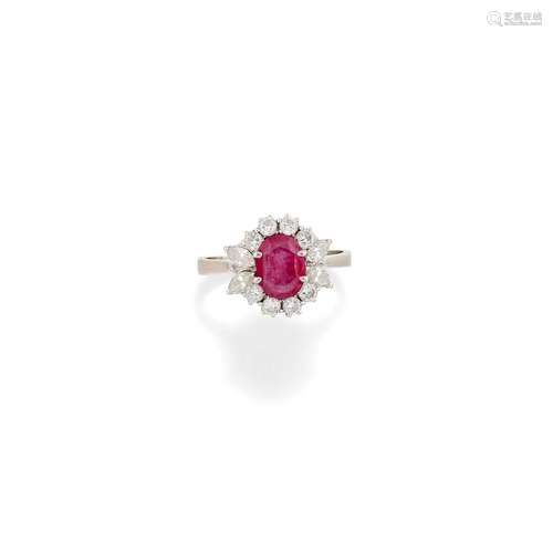 A 18K white gold, ruby and diamond ring