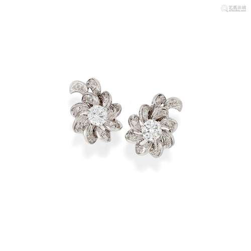 A 18K white gold, diamond and synthetic zircons earrings