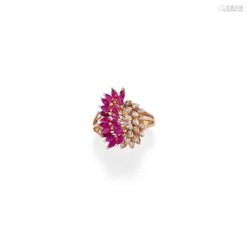 A 18K yellow gold, ruby and diamond ring