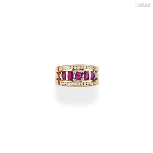 A 18K yellow gold, ruby and diamond ring