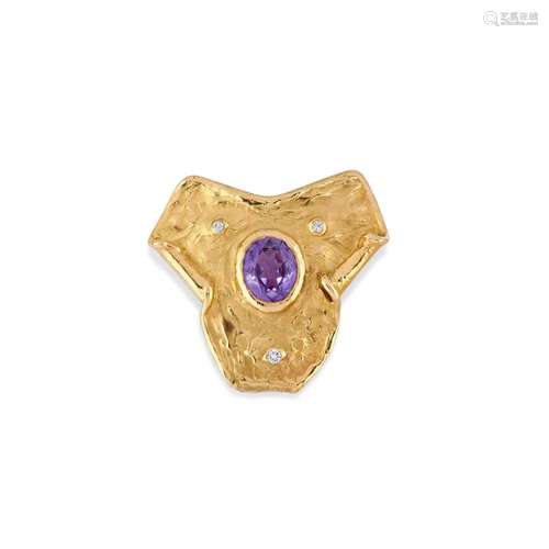 A 18K yellow gold, amethyst and diamond pendant