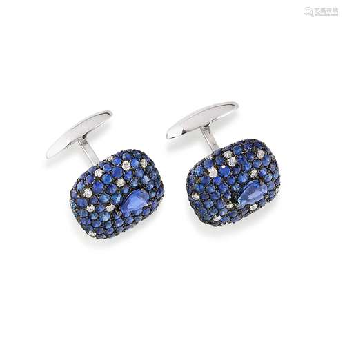 A 18K white gold, sapphire and diamond cufflinks