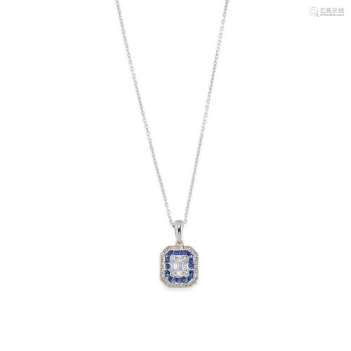 A 18K white gold, diamond and sapphire necklace