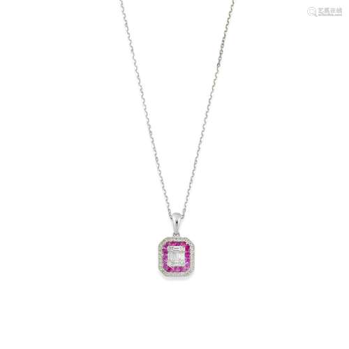 A 18K white gold, diamond and ruby necklace