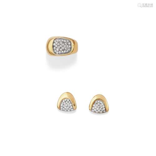 Scavia - A 18K two-color gold and diamond ring and earrings