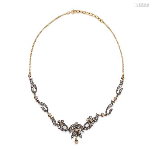 A 18K yellow gold, silver and diamond necklace, circa 1950