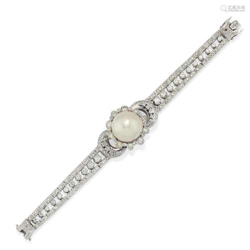 A 18K white gold, perl marbé and diamond bracelet, circa 197...