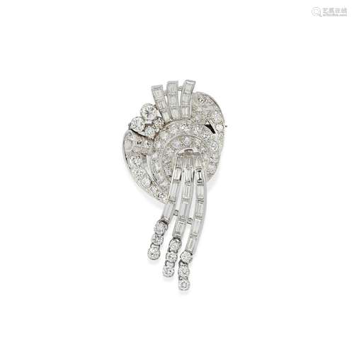 A 18K white gold and diamond brooch, circa 1950