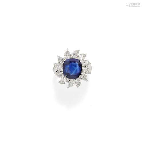 A platinum, diamond and sapphire ring, early 20th century