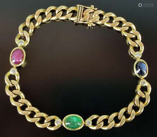 Chain bracelet with sapphire, emerald and ruby cab…