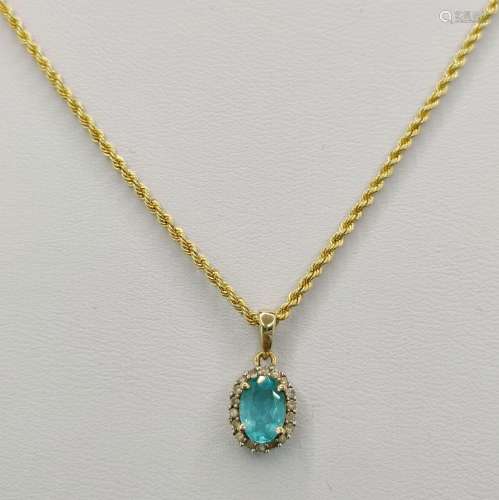 Pendant on cord chain, pendant with light blue gem…