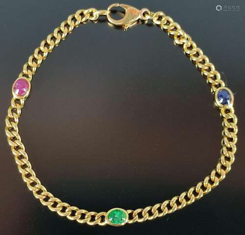 Chain bracelet with sapphire, emerald (damaged) an…