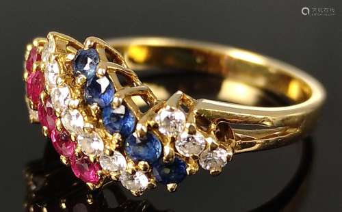 Ring set with 13 diamonds, 5 sapphires and 5 rubie…