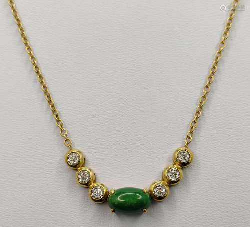 Necklace, center with jade colored gemstone and 6 …