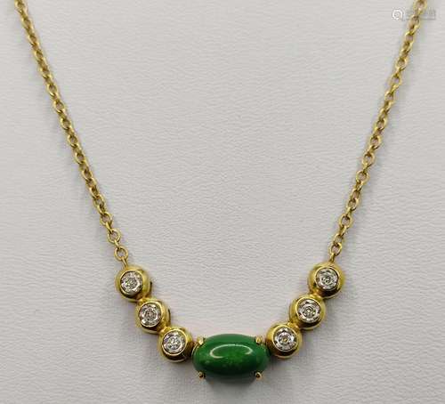 Necklace, center with jade colored gemstone and 6 …