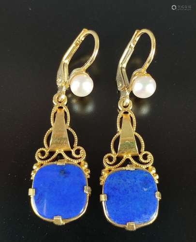 Lapis lazuli earrings, art deco, folding ear hoops…