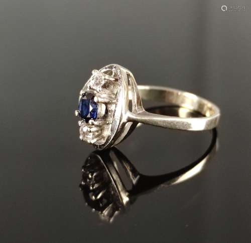 Sapphire ring, two cubic zirconia and center sapph…