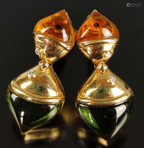 Pair of Bulgari earrings, with citrine and peridot…