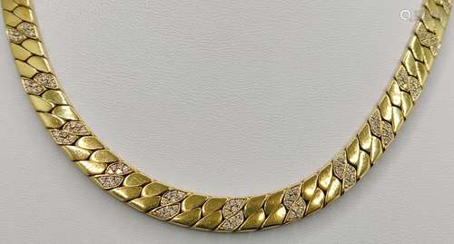 Diamond gold necklace, flat wide chain links, in t…