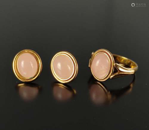 Jewelry set, rose quartz, consisting of a pair of …