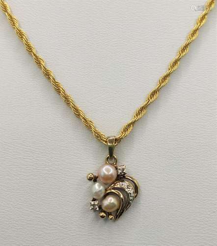 Pearl diamond pendant, small diamond roses and riv…