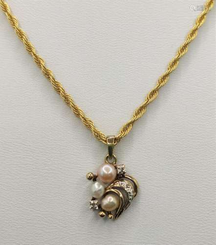 Pearl diamond pendant, small diamond roses and riv…